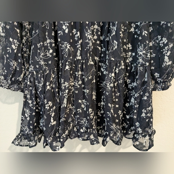 Lulu's Navy Blue Floral Chiffon Smocked Ruffle Too Cute Long Sleeve Mini Dress - Picture 11 of 16